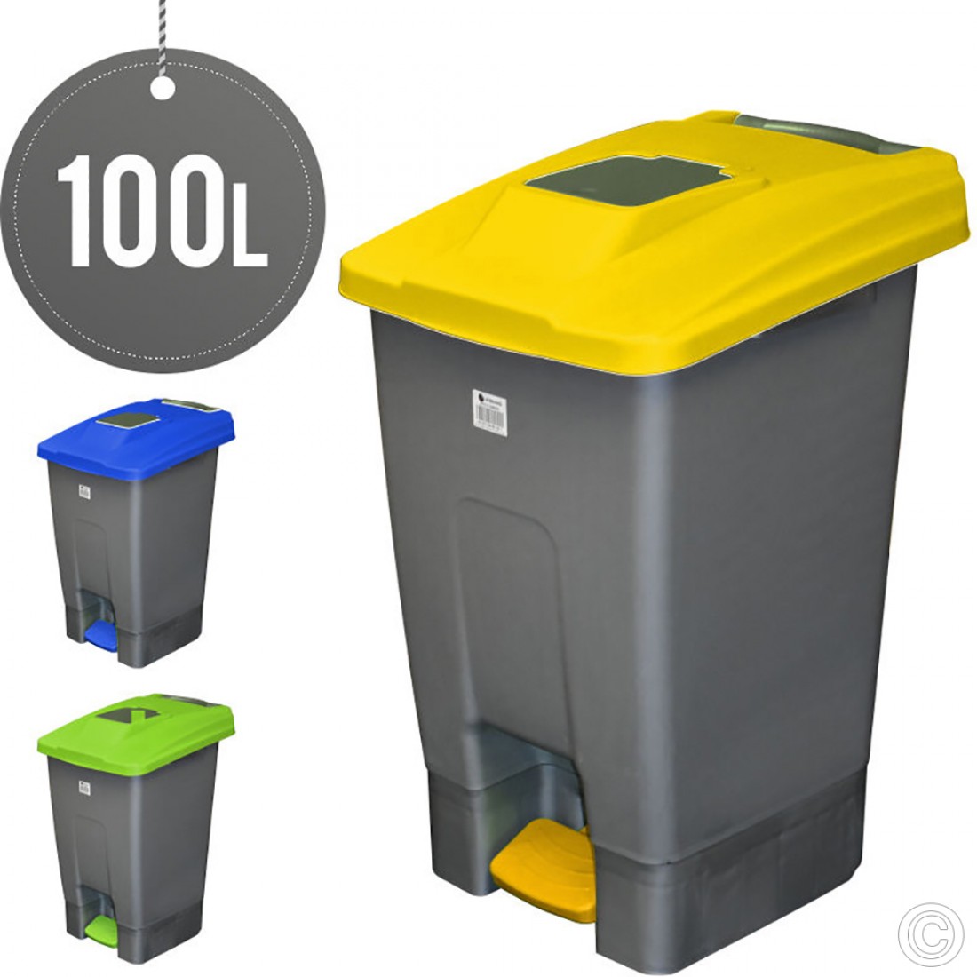 100L Wheelie Bin Blue Lid Large Waste Rubbish Recycling Pedal Bin with ...