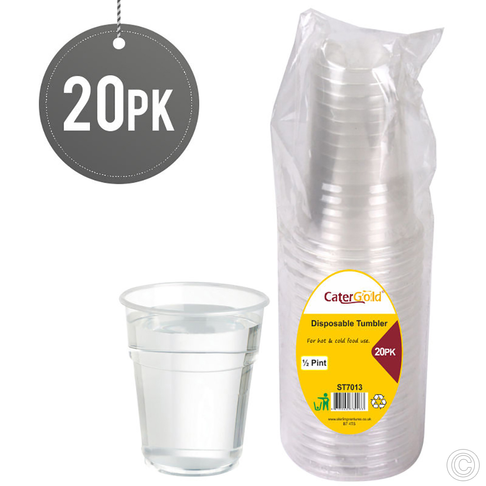 20 X Disposable Cups Clear Plastic Cups 0.5 Pint for Water Coolers